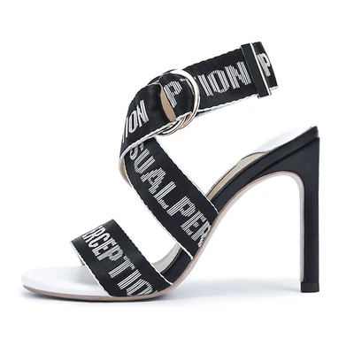 

Sandalias Mujer 2019 Letter Ribbon Sandals Sexy Red Blank Summer Shoes Metal Buckle Runway Stiletto Designer Bridal Party Shoes
