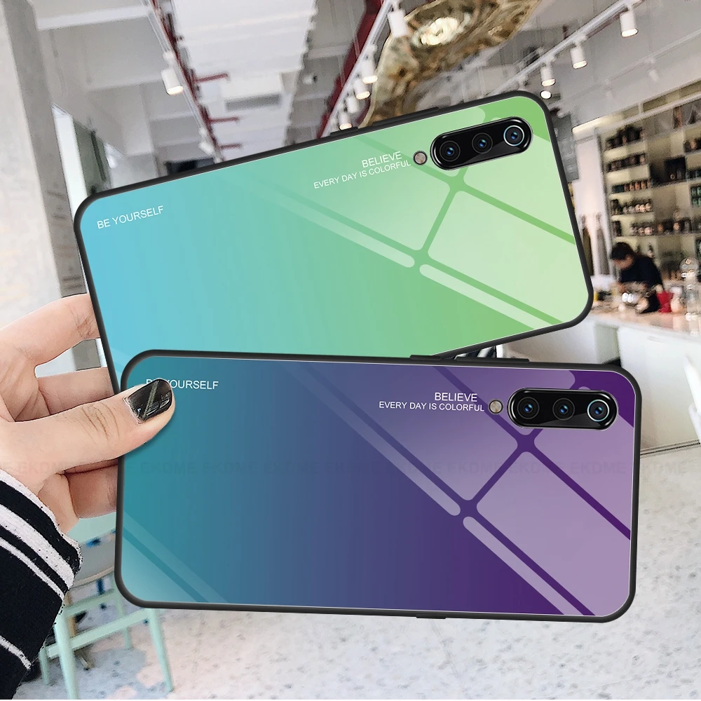 Чехол из закаленного стекла градиентного цвета Aurora для Redmi 7 Note 5 6 Pro K20 Xiaomi Pocophone F1