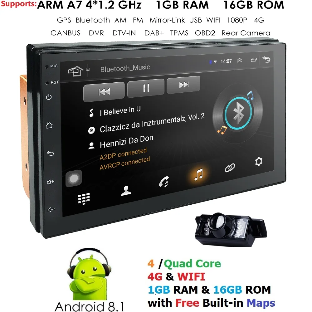

16 GB ROM Car GPS 7 Inch 2 Din Touch screen Bluetooth GPS Stereo support Mirror link USB TPMS OBD2 Camera DVR Auto radio