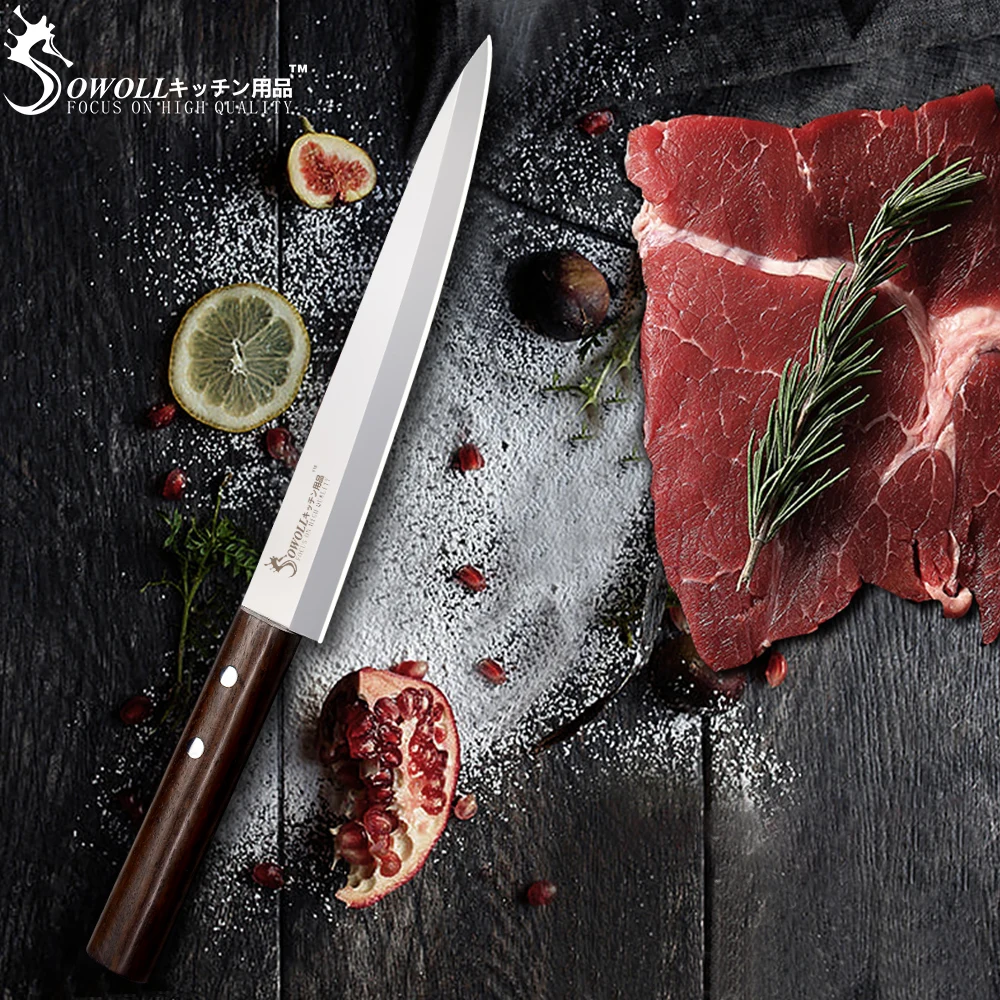 SOWOLL японский профессиональный 8 дюймов нож сашими 4CR14 нож из нержавеющей стали кухонные ножи Pakka Деревянная Ручка кухонная принадлежность