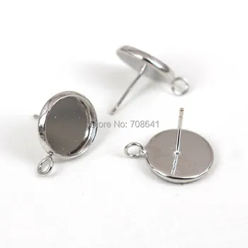 

Blank Earrings Bases Round Bezel w/ a Loop Cabochon Stud pin Earrings post Settings Findings Silver Plated 8mm - 20mm