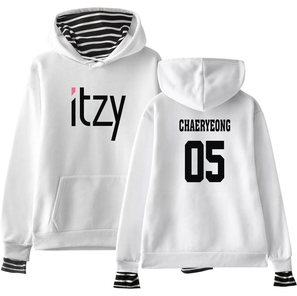 ITZY Мода поддельные из двух частей толстовки для женщин с длинным рукавом толстовки капюшоном Лидер продаж повседневное уличная одежда