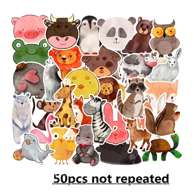 Premium New 50Pcs Colorful Animals Sticker Cute Watercolor Cartoon Anime Decal Stickers for DIY Laptop Luggage Skate Premium New 50Pcs Colorful Animals Sticker Cute Watercolor Cartoon Anime Decal Stickers for DIY Laptop Luggage Skate