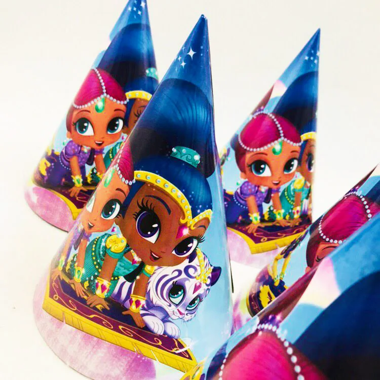 6pcs Set Shimmer Shine Princess Cap For Kids Happy Birthday Party
