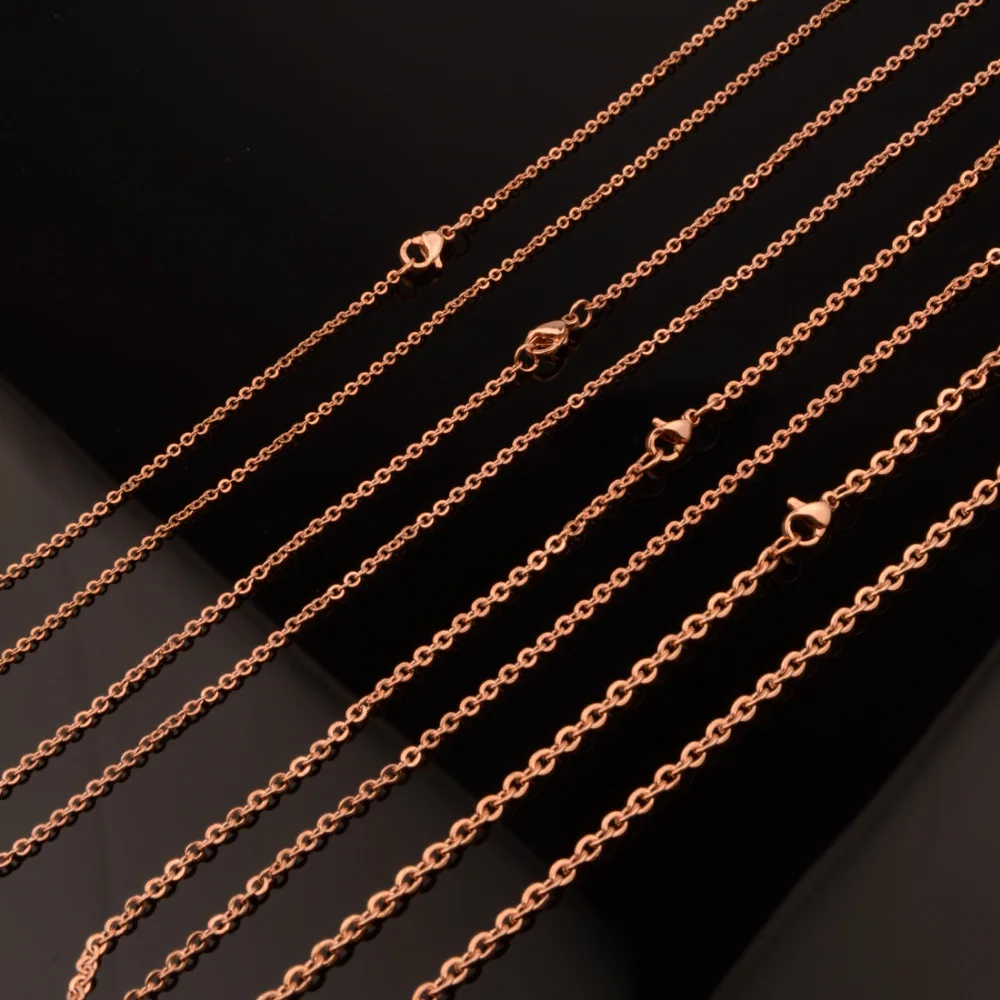 10pcs Wholesale Womens Strong Rose Gold Color Stainless Steel Flat Rolo