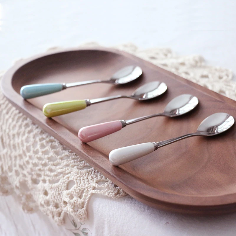4Pcs Stainless Steel Tea Spoons Coffee Spoons with Ceramic Handle Candy