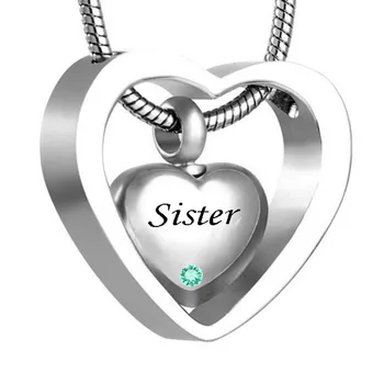 

custom Double Heart sister Twelve months birthstone Urn Necklace Pendant with Funnel ashes Keepsake Cremation jewelry