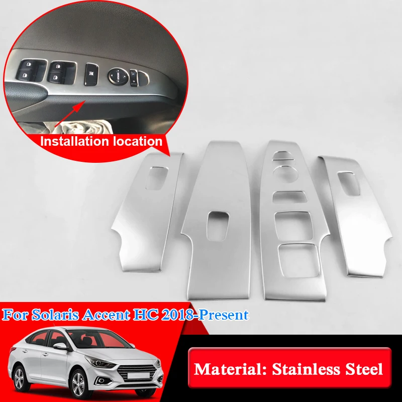 

QCBXYYXH Car Styling Windows Control Panel Sequins Internal Door Windows Switch Lift Panel For Hyundai Solaris Accent HC 2018