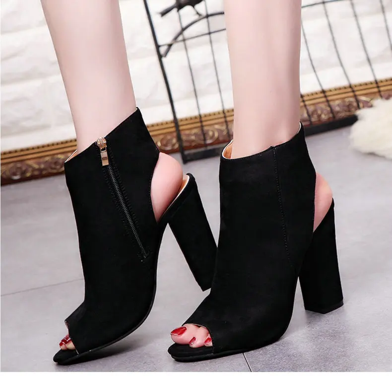 Women's Boots' Women Square Heel Ankle Boots For Women Open Peep Toe Large Size 43 Ladies Ankle Boots Spring Fashion Boot Summer (3)