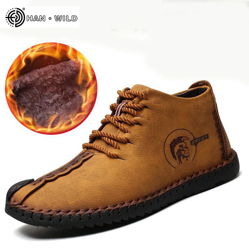 

2019 Fashion Men Boots Leather Vintage Shoes Mens Huarache Moccasins Non-slip Super Hot Flats Black Plus Sizes 48