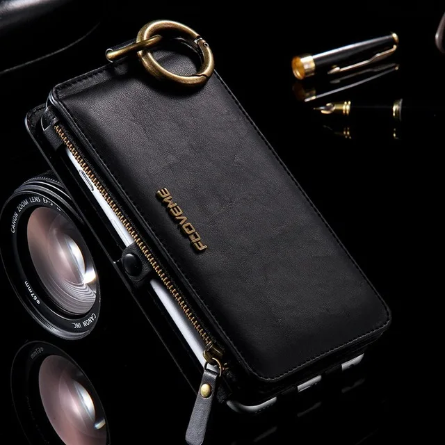 FLOVEME роскошный кожаный чехол Телефон Сумка для айфона7 6 6S плюс Чехол Ретро мода элегантный бумажник Сумка Чехол для айфона 7 6 s плюс - Цвет: Black