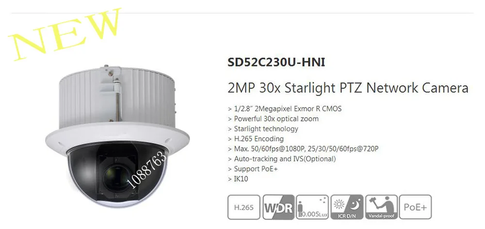 Free Shipping DAHUA Security IP Camera 2MP 30x Starlight PTZ Network Camera Without Logo SD52C230U HNI