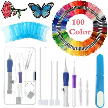 

Embroidery Stitching Punch Needles Magic Pen Set Craft Tool for DIY Threaders Sewing Knitting Kit Embroidery Designs