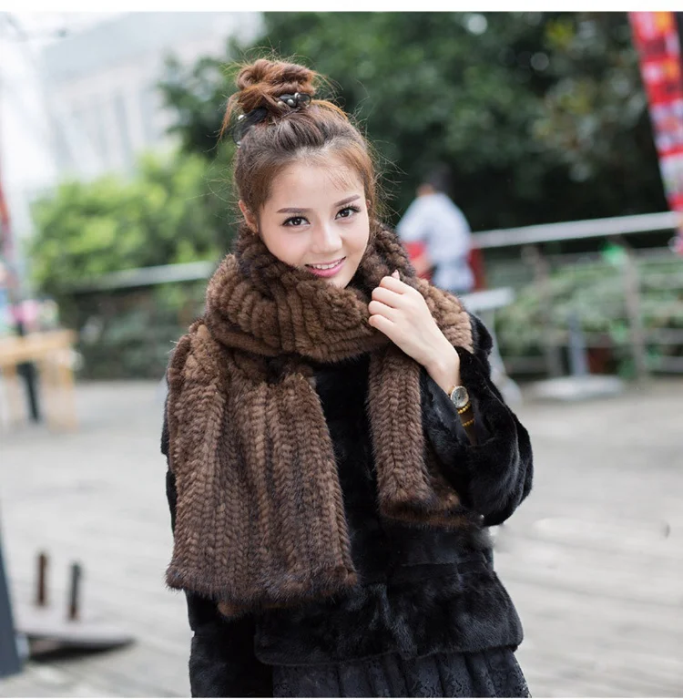 knitted mink fur shawl for lady women real (2)