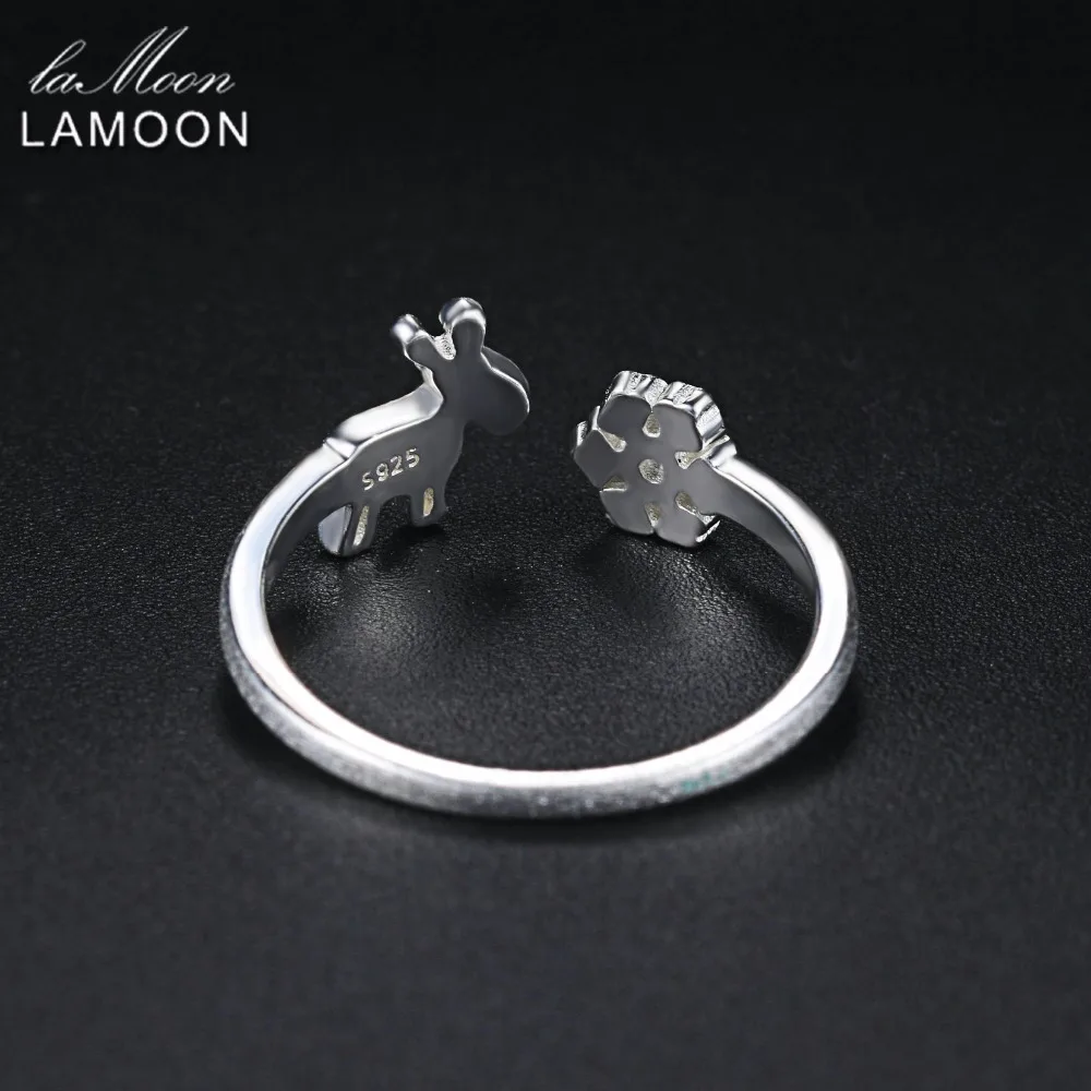 LAMOON Fawn & Snowflake 925-Sterling-Silver Adjustable Rings Fine Jewelry for Women Girls Christmas Gift Anti Allergy LMRY062