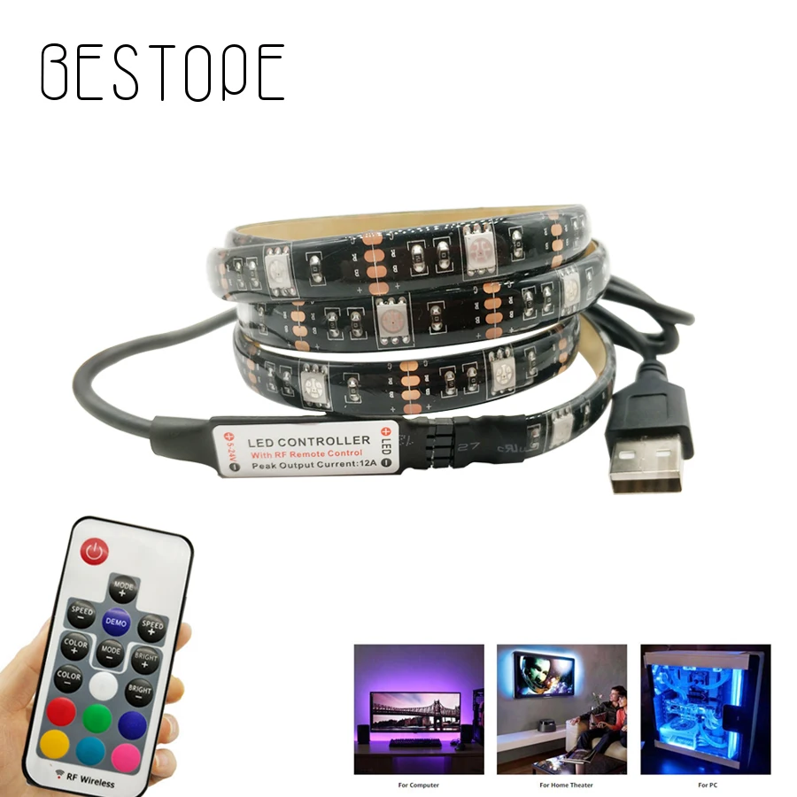 #Best USB 5050 LED Strip Light RGB led ribbon 1M 2M led tape DC 5 V TV Background light strip diode tape with Controller Set
