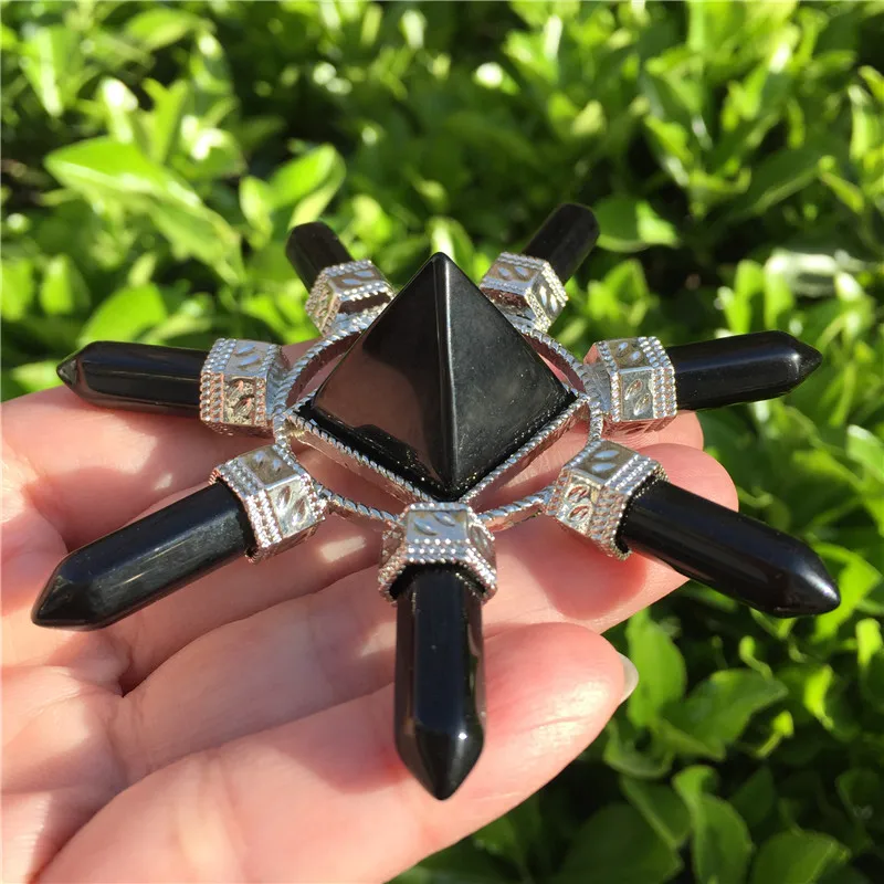 

Natural Obsidian Crystal Point Energy Collector Clear Quartz Chakra Crystal Great for Meditation Reiki Healing Stone