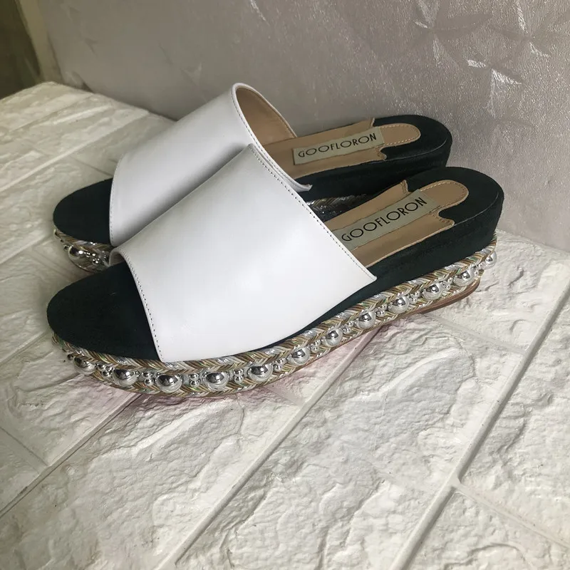 

2019 woman lay string knitted genuine leather wedge heel slippers sandals