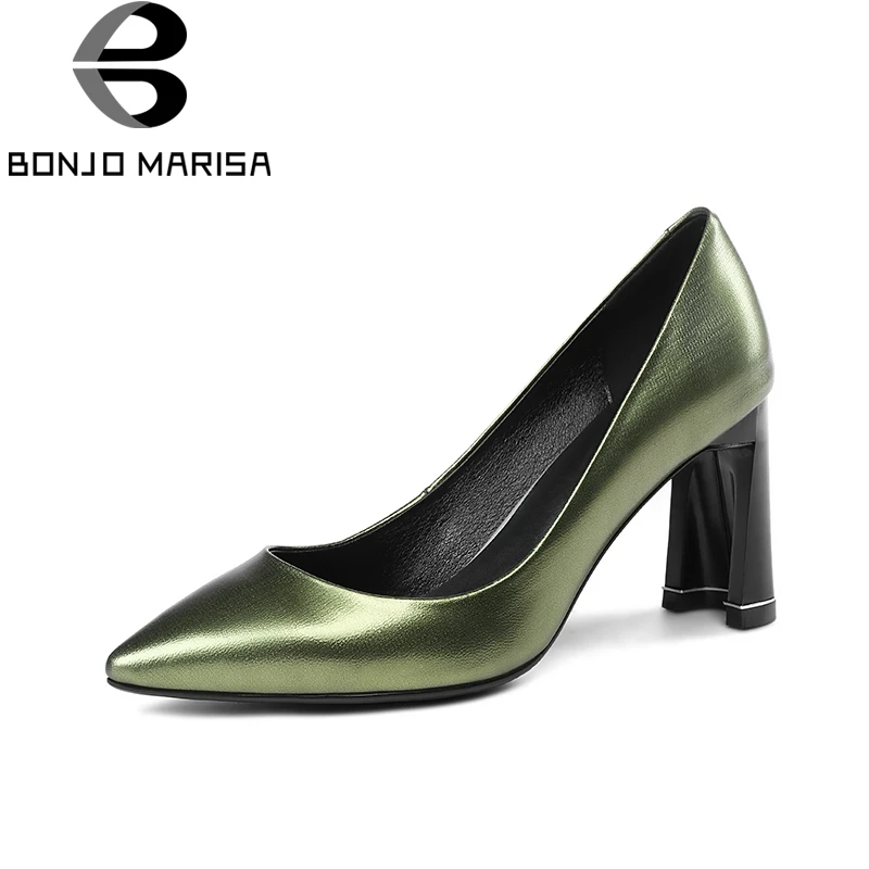 

BONJOMARISA 2019 Top Quality Big Size 33-43 Pointed Toe Genuine Leather Sheepskin Pumps Shoes Women Sexy High Heels Woman Shoes