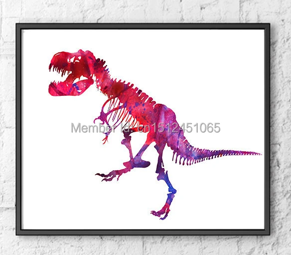 Kids Room Decor T-Rex Black Art Print Painting Dinosaur Watercolor Print Dinosaur Bones Art Children/'s Art