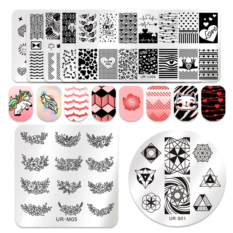 

UR SUGAR Nail Stamping Plate Valentine's Day Butterfly Geometric Rose Floral Nail Art Image Stamp Template DIY