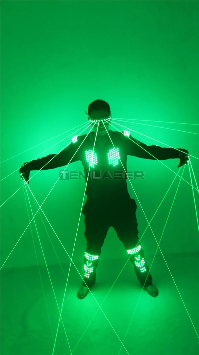 Новое поступление Зеленая лазерная одежда, зеленая куртка для лазерных вечеринок СВЕТОДИОДНЫЙ Костюмы с лазерными перчатками и очками для вечерние шоу