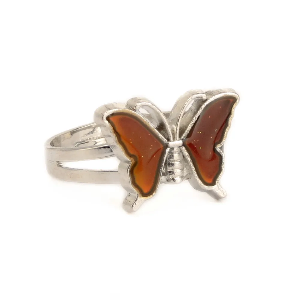 Vintage Butterfly Glitter Powder Adjustable Size Mood Ring Unique Temperature Control Color Animal Rings Fashion Female Jewelry finger ring adjustable rings color change ring badminton t shirt