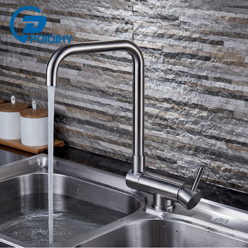 

Deck Mounted Nickle Brushed 360 Degree Rotation Kitchen Sink Faucet Single Handle Single Hole Kitchen Hot and Cold Water Mixer