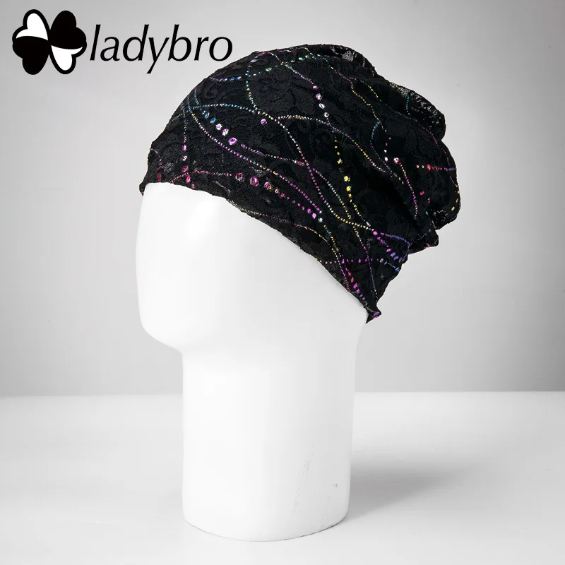 Ladybro брендовая Осенняя Шапка-бини Skullies, женская шапка, Женская кружевная шапка с бабочкой, Женская хлопковая Повседневная Цветочный чепчик, Femme - Цвет: 003 black