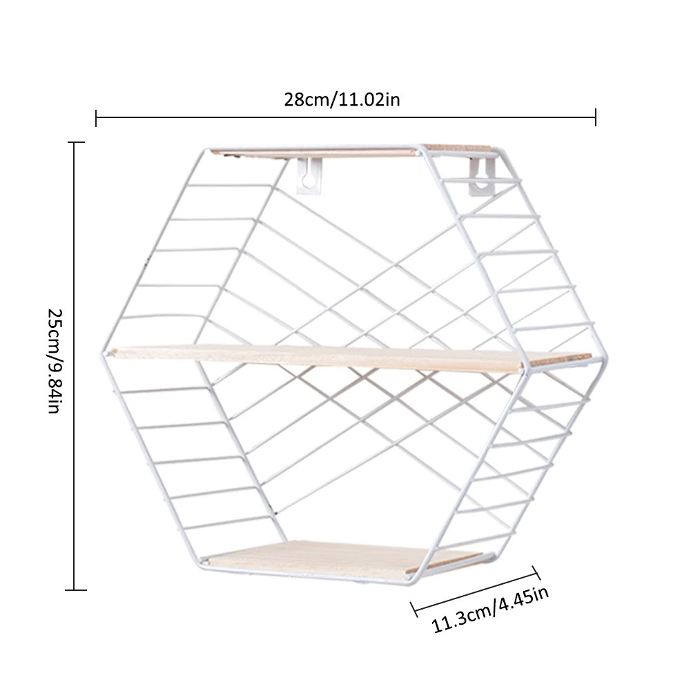 Деревянная настенная стойка для хранения, инновационная простая Шестигранная трехслойная настенная подвесная полка, украшение для дома, спальни, стены# SO