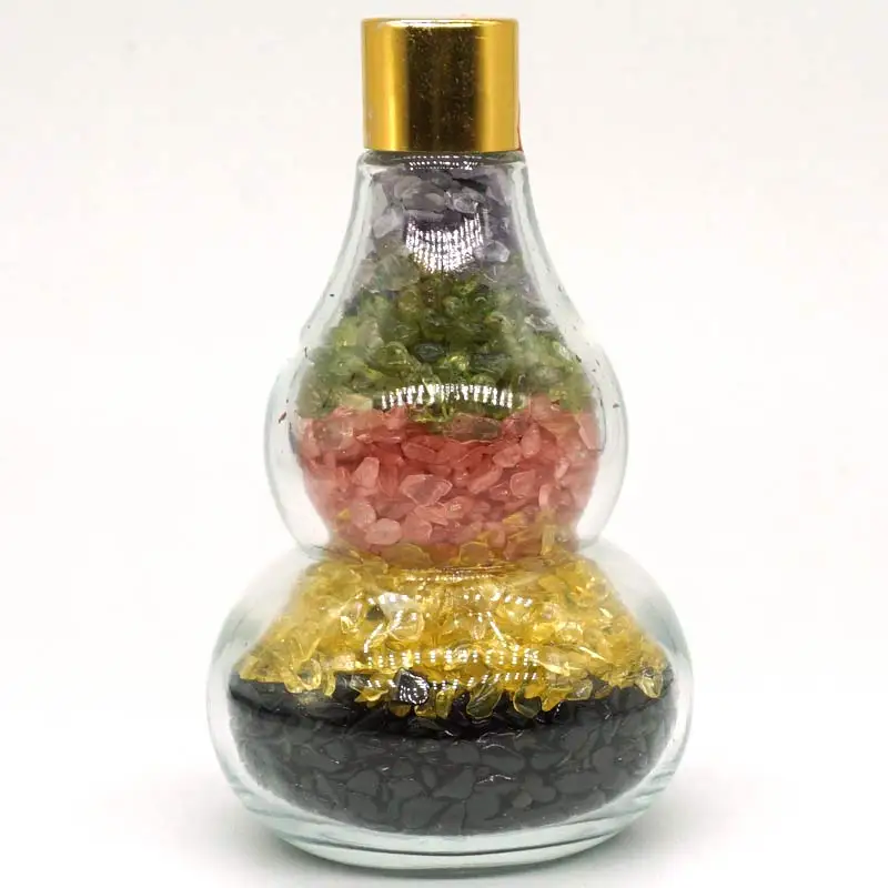 5 colors Gemstone Bottle Crystal Healing Tumbled Reiki Stone Minerals Home Office Decor