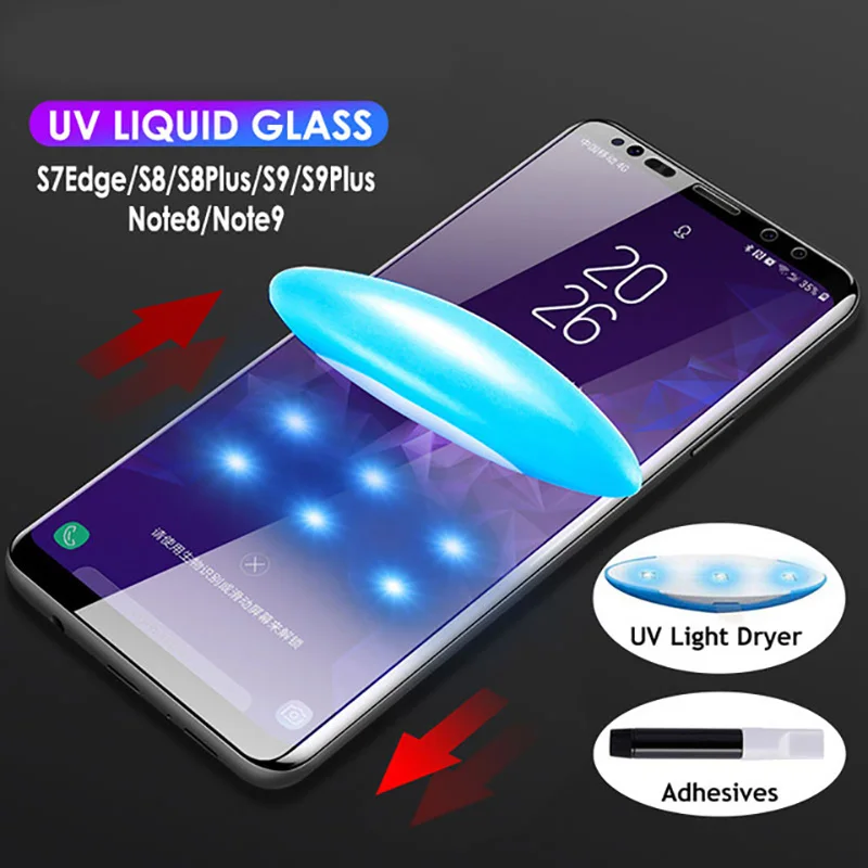 UV lamp Nano Liquid Glue Tempered Glass For Samsung s10 5G s10 s8 s9 plus Screen Protector For Galaxy s7 edge NOTE 9 8 10 pro