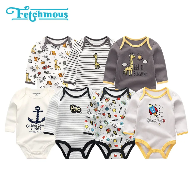 

Long Sheeve 7Pcs/lots Baby Boys Rompers Clothes Cotton Newborn Girls Roupas de bebe Costume 3 6 9 12M Baby Pajamas