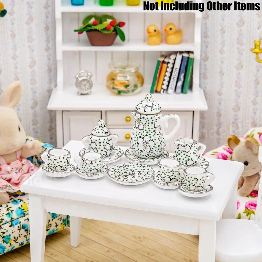 Odoria 1:12 Miniature 15pcs Porcelain Tea Cup Set Chintz Flower Tableware Kitchen Dollhouse (12 Patterns for your choice) - Image 6