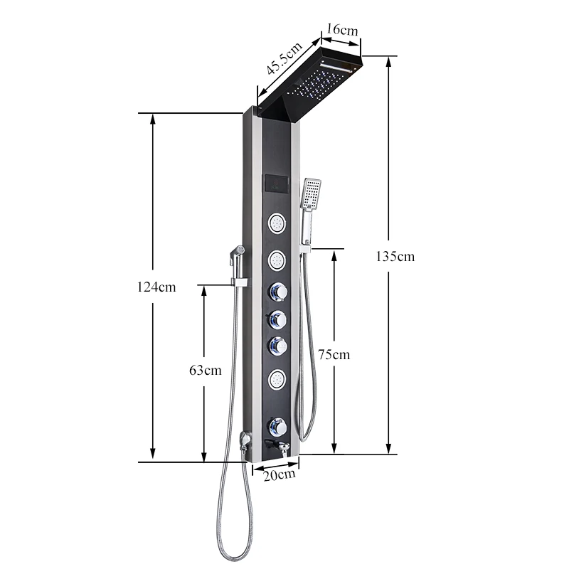 Onyzpily светодиодный душ панель душ черный синий колонна кран Цифровой температурный экран Ванна Душевая система светильник Rotable Spa Massag