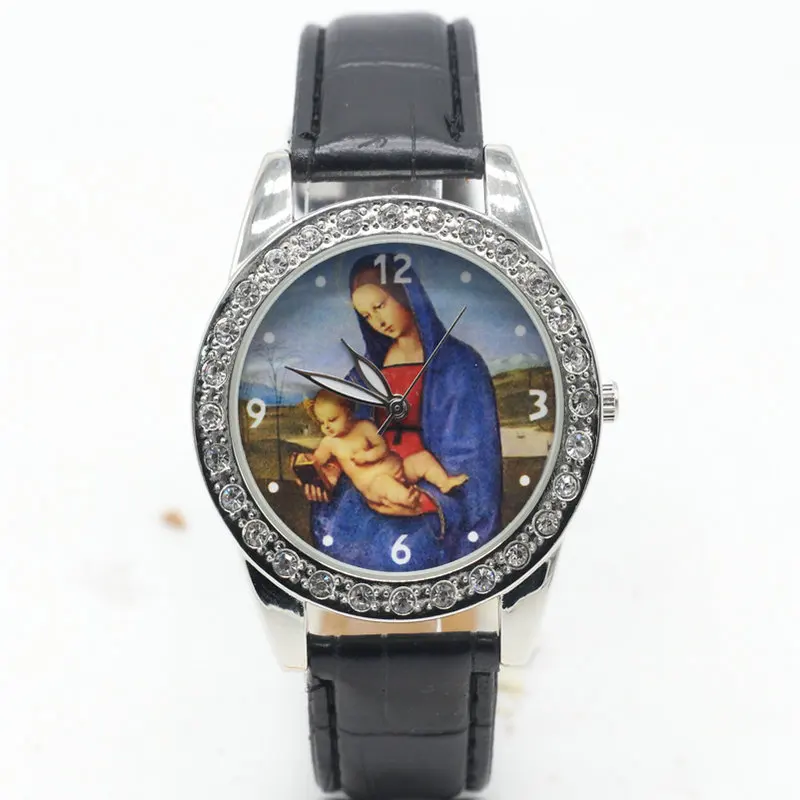Ретро пресвязанные Девы Марии объятия Санто Нино часы женские мужские классические христианские католические религиозные часы - Цвет: 4