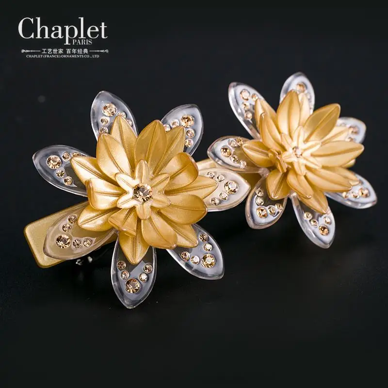 Chaplet 2016 High Quality Elegant Women Hair Accessories Barrettes Rhinestone Hair Clips Spring Flower Top Clip