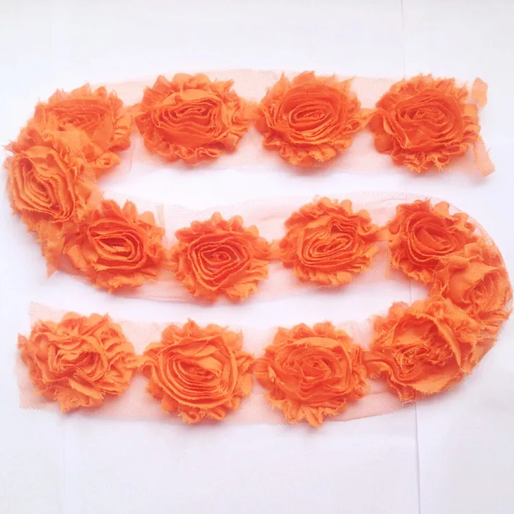 Модные 1 ярд шикарные потрепанные шифоновые цветы для детей аксессуары для волос 3D Ткань Цветы для DIY детские повязки на голову заколки для волос - Цвет: 3