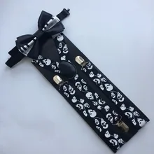 Мода поставка Для мужчин фортепиано с бантом комплект версия череп печати для взрослых ремни Три клип ремень подтяжки с зажимами