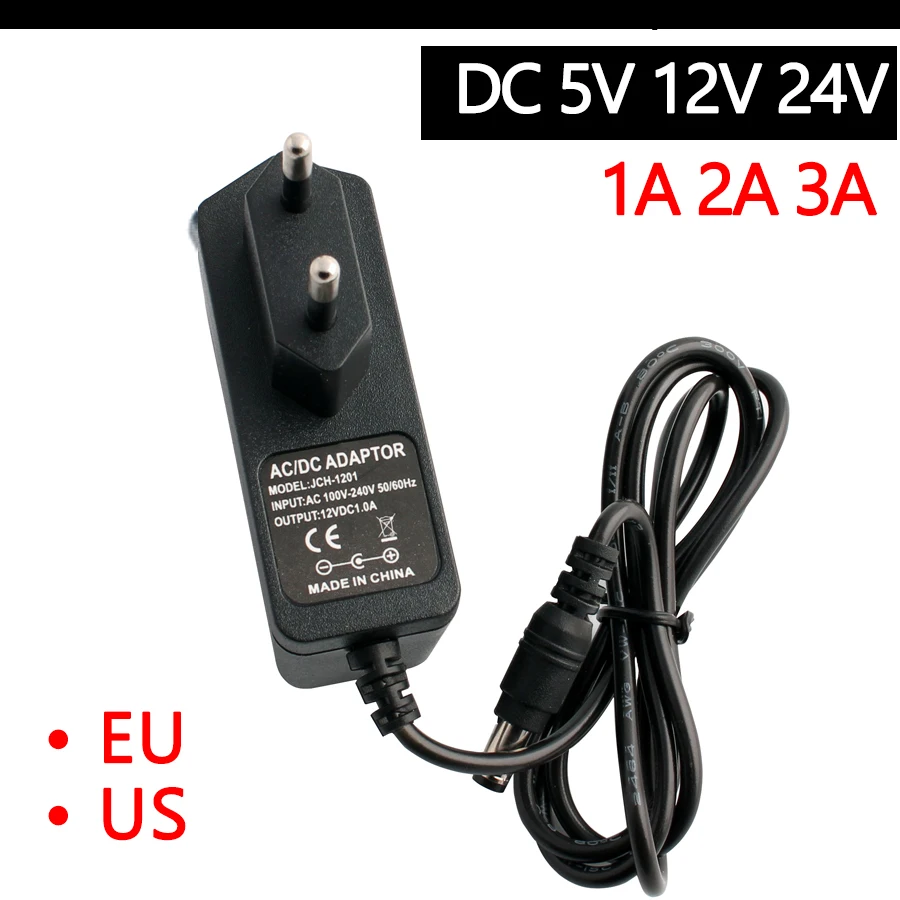 AC-DC 110-240V блок питания 5V 12V 24V 1A 2A 3A универсальный блок питания 5,5 MM* 2,5 MM EU US DC 5 12 24V для светодиодной ленты