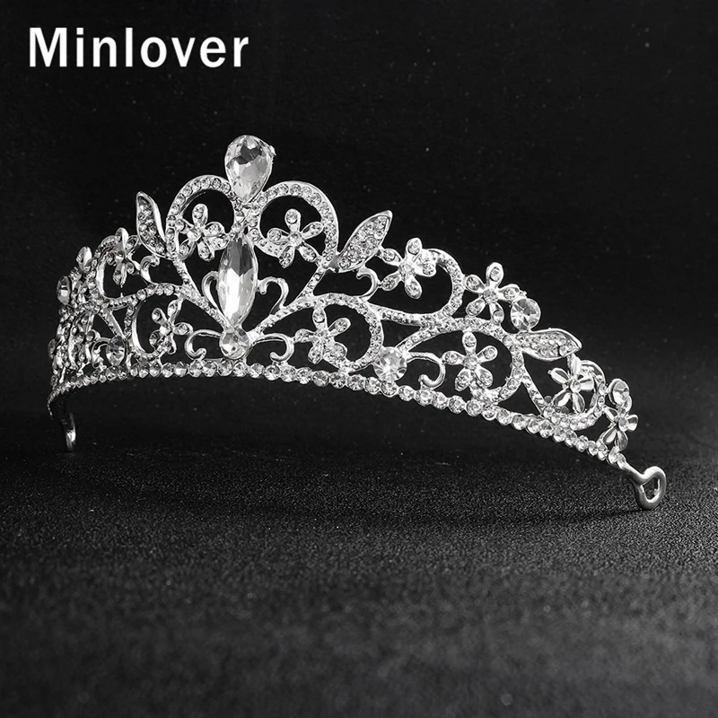 Minlover Сердце Полный Rhinestone Люкс Диадемы серебро Цвет свадебные аксессуары для волос ювелирные изделия повязки короны для торжеств HG192