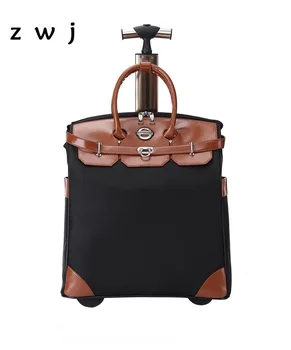 

New Women black vintage Cabin Rolling Luggage Trolley Handbag
