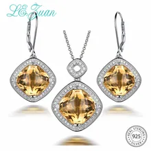 L& zuan 20.66CT натуральные ювелирные изделия с цитрином наборы из стерлингового серебра 925 пробы шахматная доска драгоценный камень с огранкой Белый CZ клипсы сережки/кулон