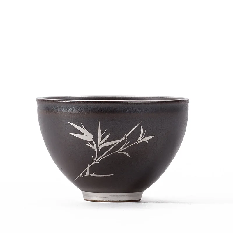 Черная Керамическая чайная чашка в японском стиле, набор серебряных чашек, Рекомендуемая чайная церемония, изысканная чашка