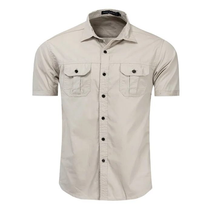 Summer Cotton Men Shirt Short Sleeve Cargo Shirt Mens Military Shirts Casual Slim FitTactical Shirt Camisa Social Camisas Hombre - Цвет: 55889 khaki