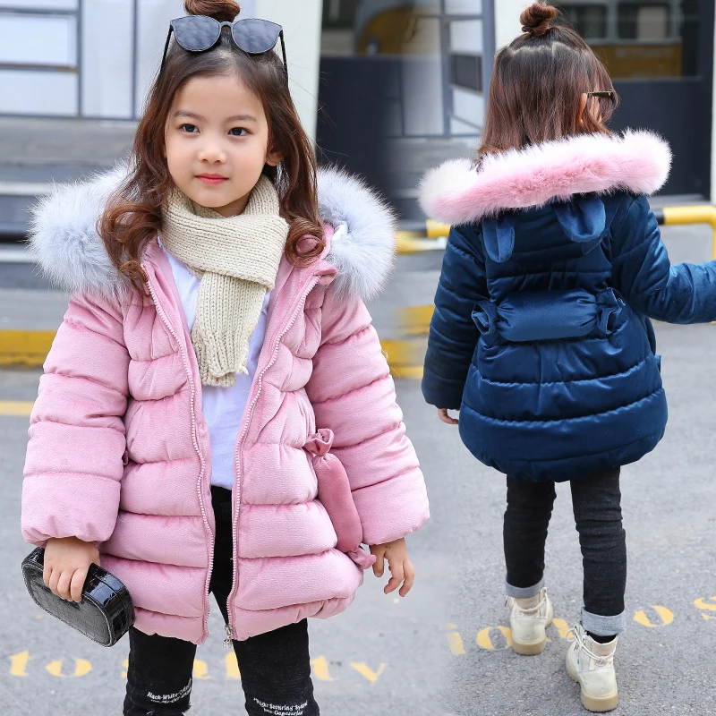 

2018 rabbit Ear Winter Jackets For Girls Clothes Children Clothing Thick Fur Collar Hooded Coat Girls Winter Coats And Jackets