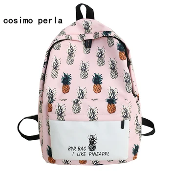 

Korean High School Casual Nylon Backpacks for Girls Fresh Fruit Pattern Large College Bookbags Cute Pineapple Printing Bagpack