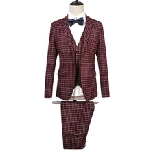 Куртки+ брюки+ жилет) Мужской превосходный клетчатый костюм, одежда брендовая официальная Мода Бизнес плюс размер Свадебная вечеринка Блейзер SL-E519