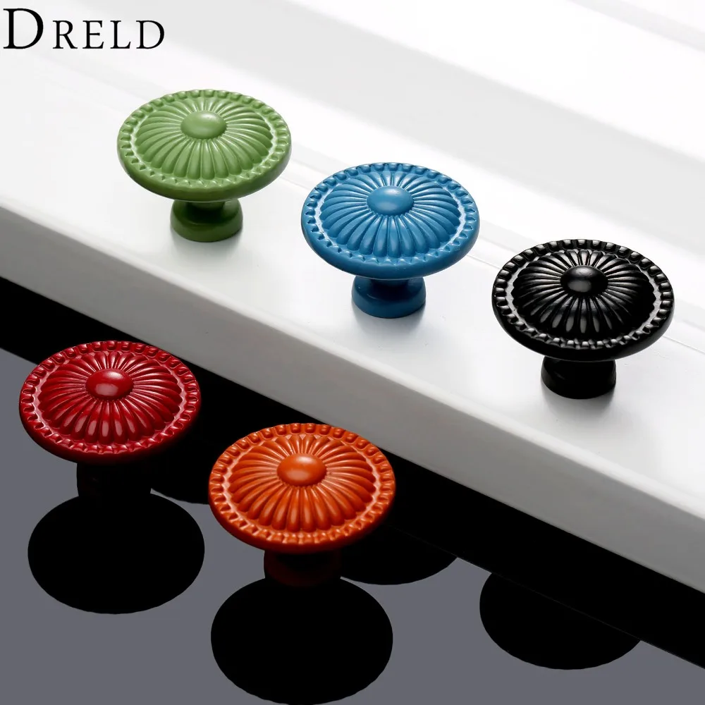 DRELD Vintage Furniture Knobs Round Kitchen Door Drawer Cupboard Pull Handle Cabinet Knobs and Handles bouton de porte cuisine