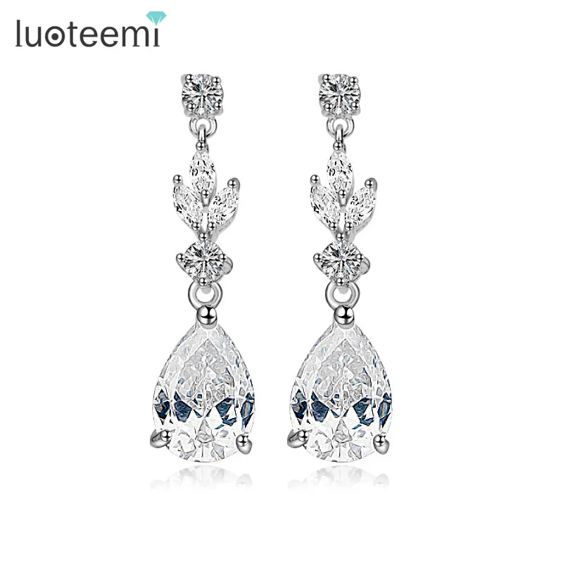 

LUOTEEMI Brand New Women Fashion Elegant Wedding Drop Earrings AAA Cubic Zircon White Gold-Color Jewelry Gift Factory Wholesale